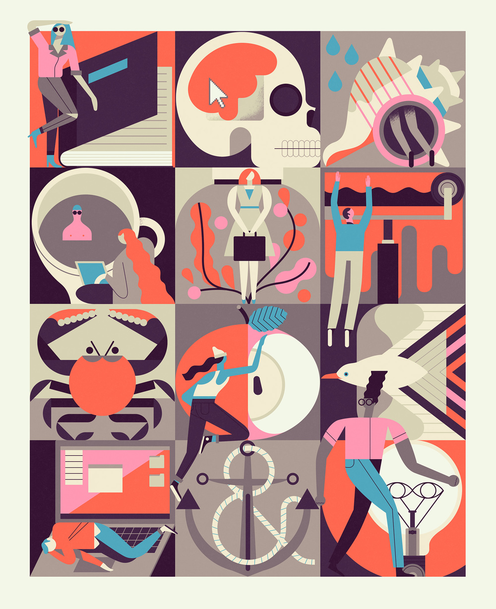 Wunderkammer-Cover-Illustration-Falmouth-University-Promotion-Owen-Davey-Students-Artwork-Skull-Crab-Book-Seagull-Print-Shell-Apple-Anchor-Ideas-2_1000