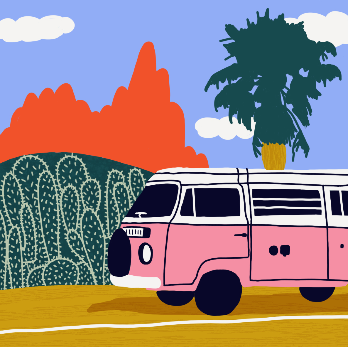 Van and cactus