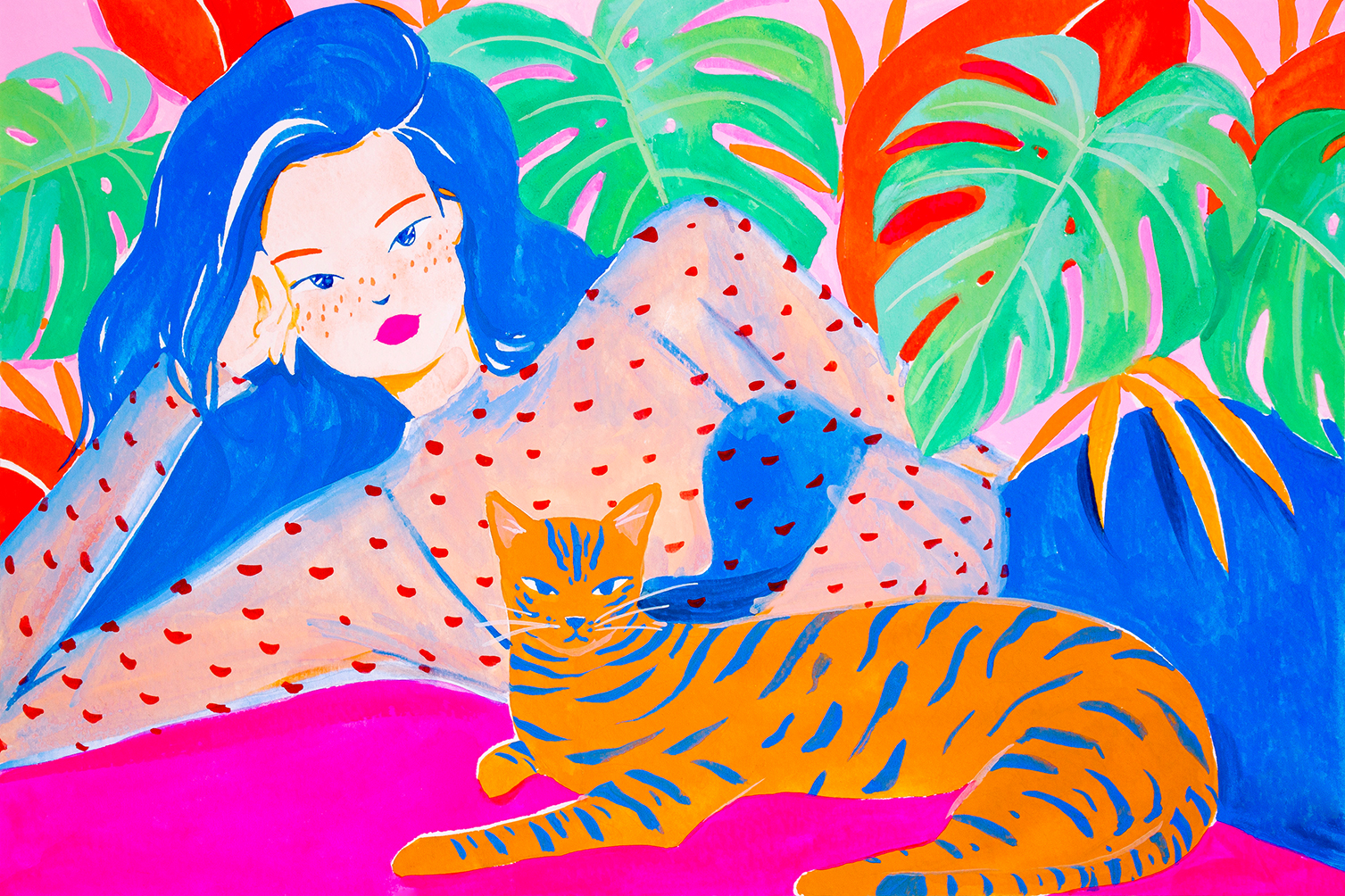 7. Girl Relaxing with Cat