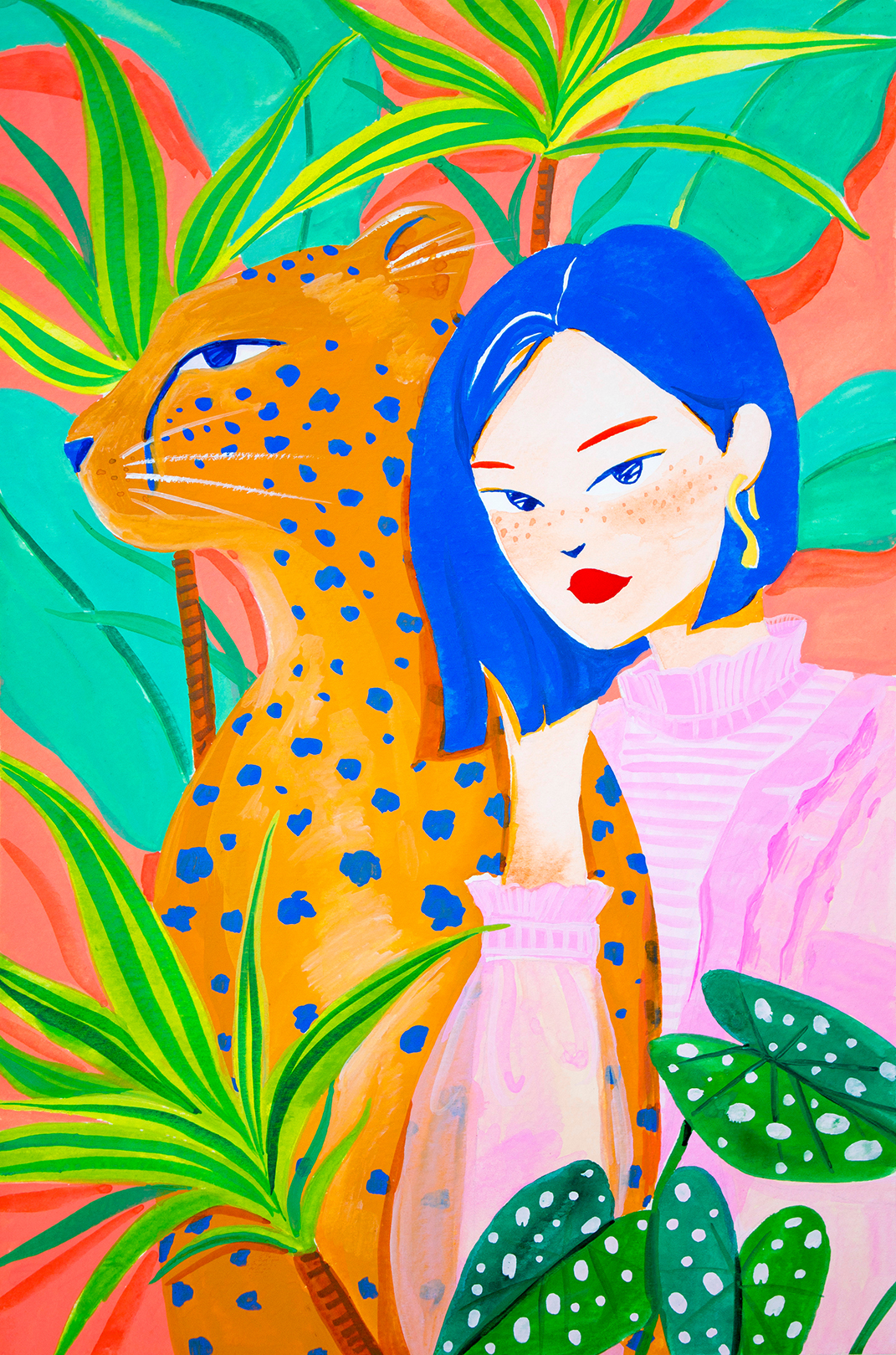 3. Short Hair Girl and Leopard in Garden