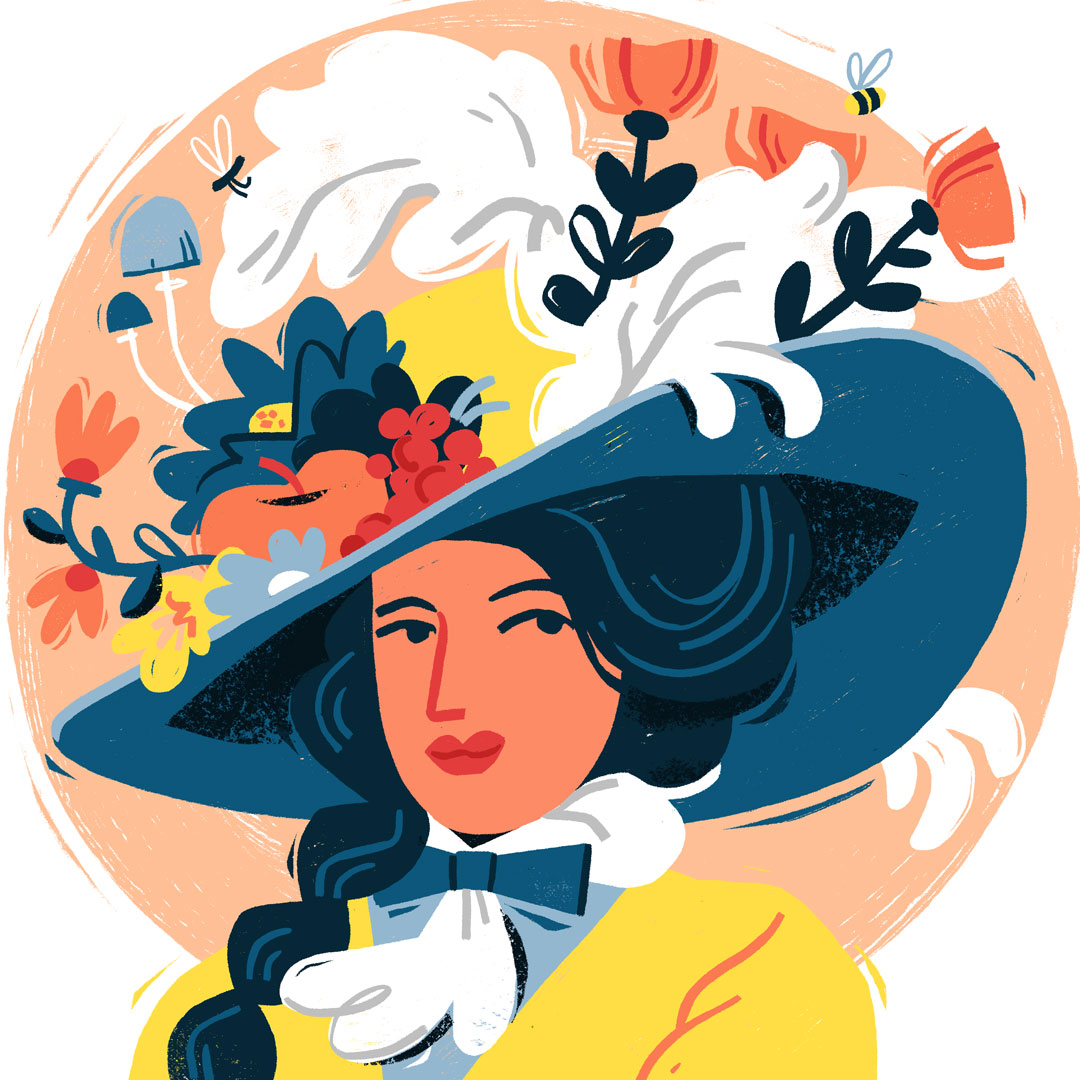 Victorian-lady-with-giant-decorated-hat-illustration-susanna-rumiz